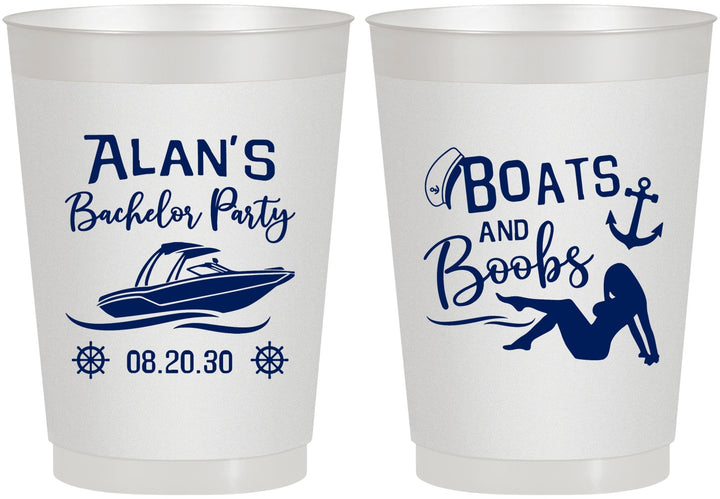 Personalized Bachelor Party 10 oz Frosted Cups - Nautical Boats | 40021