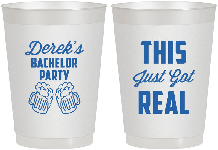 Personalized Bachelor Party 10 oz Frosted Cups - Just Got Real | 40024