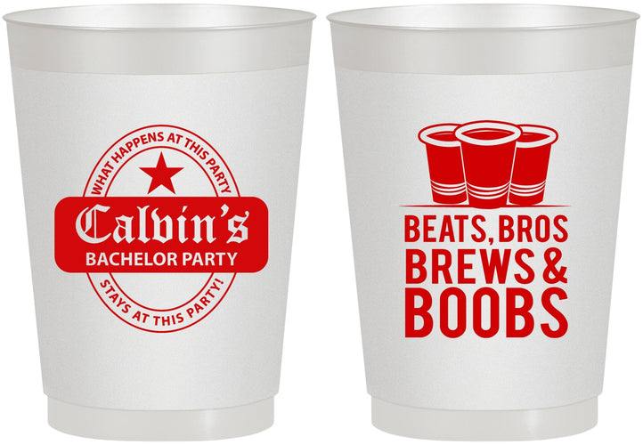 Personalized Bachelor Party 10 oz Frosted Cups - Brews And Boobs | 40031