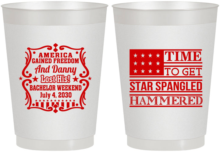 Personalized Bachelor Party 10 oz Frosted Cups - Star Spangled Hammered | 40032
