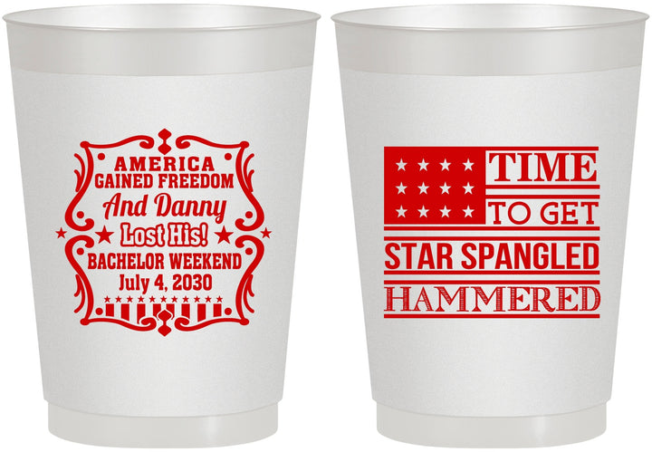 Personalized Bachelor Party 10 oz Frosted Cups - Star Spangled Hammered | 40032