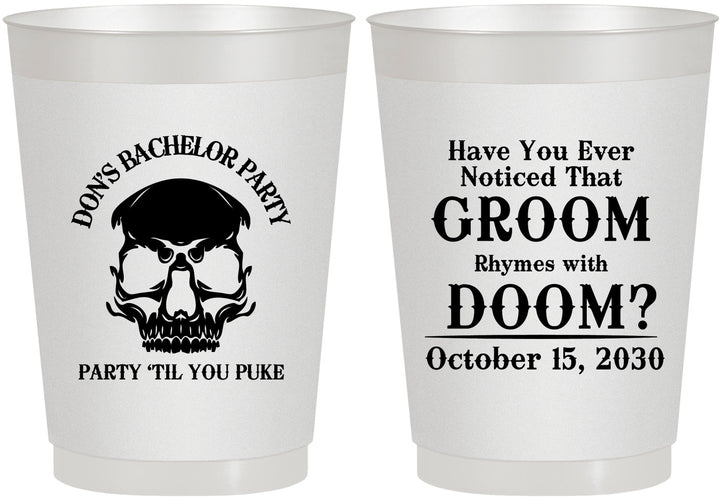 Personalized Bachelor Party 10 oz Frosted Cups - Groom Doom Skull | 40041
