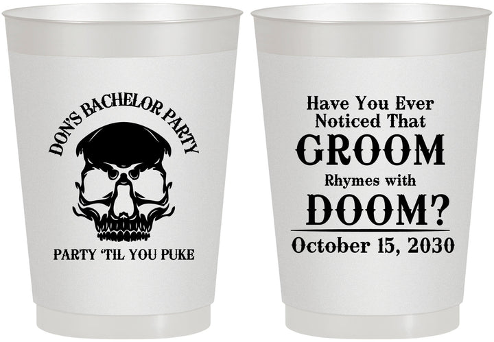 Personalized Bachelor Party 10 oz Frosted Cups - Groom Doom Skull | 40041