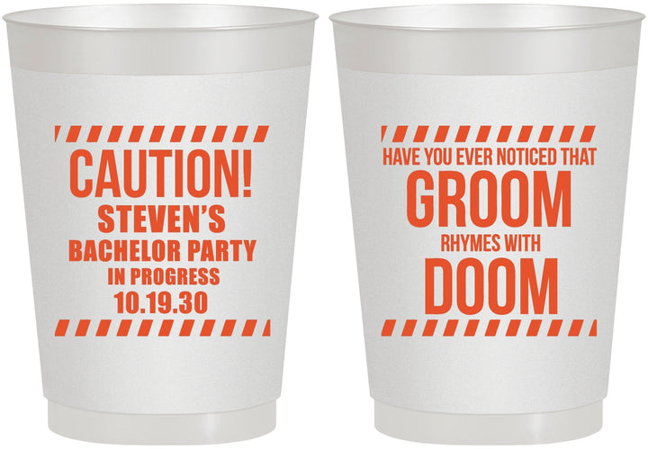 Personalized Bachelor Party 10 oz Frosted Cups - Groom Rhymes Doom | 40042