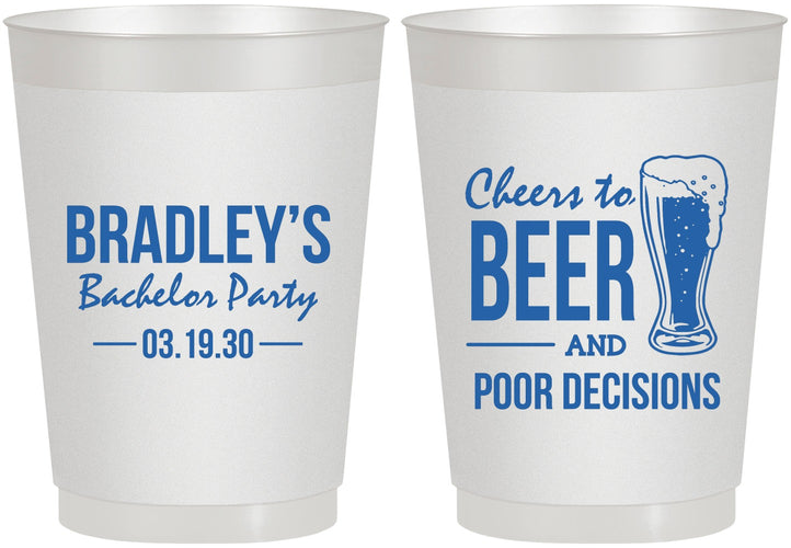 Personalized Bachelor Party 10 oz Frosted Cups - Beer Pour Decisions | 40045