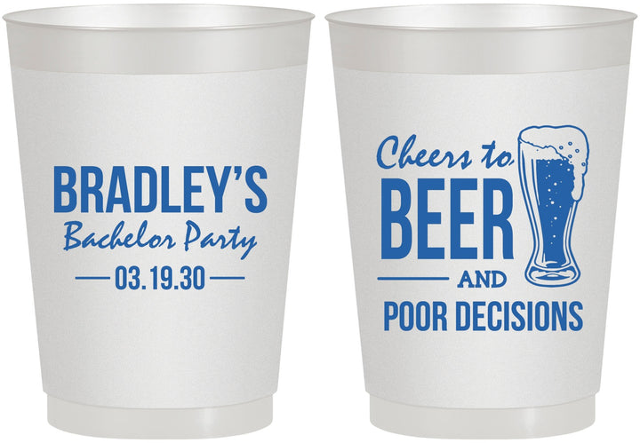 Personalized Bachelor Party 10 oz Frosted Cups - Beer Pour Decisions | 40045