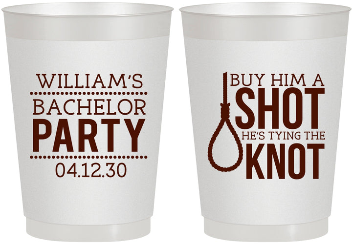 Personalized Bachelor Party 10 oz Frosted Cups - Buy Him A Shot | 40051