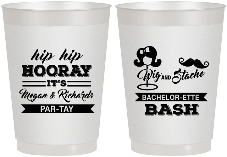 Personalized Bachelor Party 10 oz Frosted Cups - Wig Or Stache | 40058