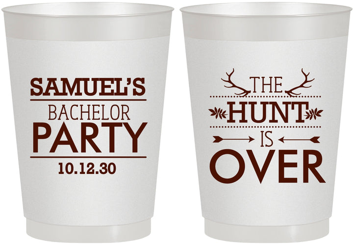 Personalized Bachelor Party 10 oz Frosted Cups - Hunt Is Over | 40084