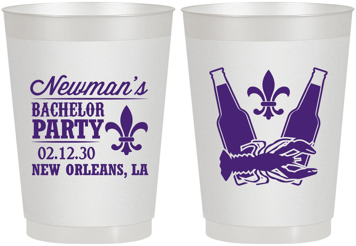 Personalized Bachelor Party 10 oz Frosted Cups - Mardi Gras | 40085