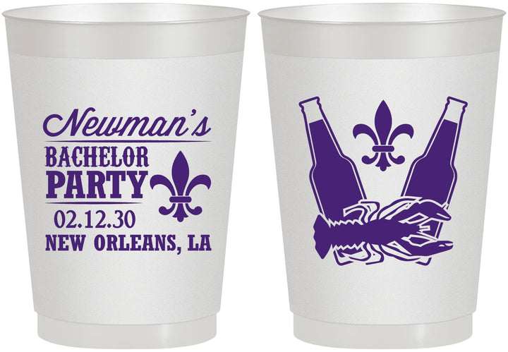 Personalized Bachelor Party 10 oz Frosted Cups - Mardi Gras | 40085