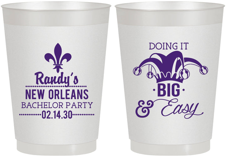Personalized Bachelor Party 10 oz Frosted Cups - Mardi Gras | 40089
