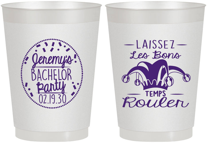 Personalized Bachelor Party 10 oz Frosted Cups - Mardi Gras | 40090