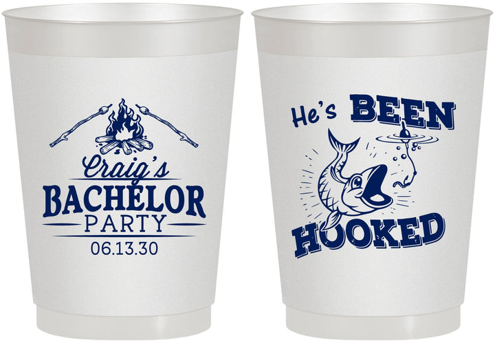 Personalized Bachelor Party 10 oz Frosted Cups - Fishing Hooked | 40096