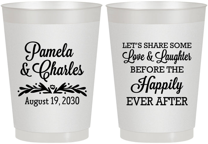Personalized Wedding 10 oz Frosted Cups - Love Laughter Happily | 409