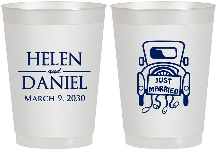Personalized Wedding 10 oz Frosted Cups - Just Married Old Car | 413