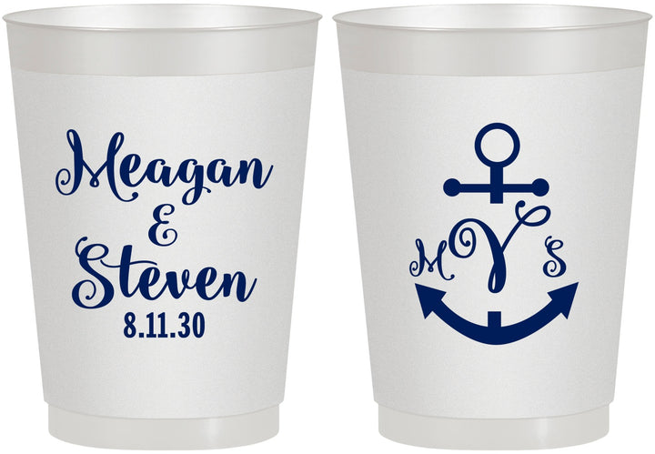 Personalized Wedding 10 oz Frosted Cups - Monogram Nautical | 414