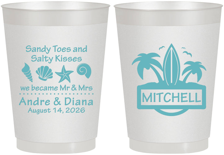 Personalized Wedding 10 oz Frosted Cups - Sandy Toes Salty Kisses | 419
