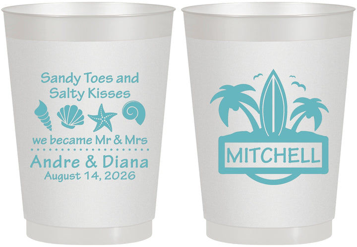 Personalized Wedding 10 oz Frosted Cups - Sandy Toes Salty Kisses | 419