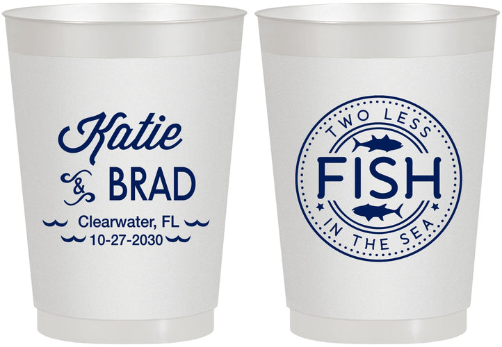 Personalized Wedding 10 oz Frosted Cups - Two Less Fish In The Sea | 421