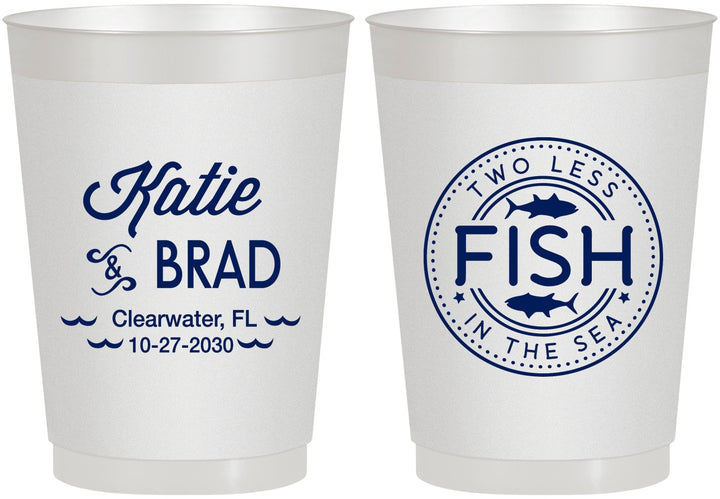 Personalized Wedding 10 oz Frosted Cups - Two Less Fish In The Sea | 421