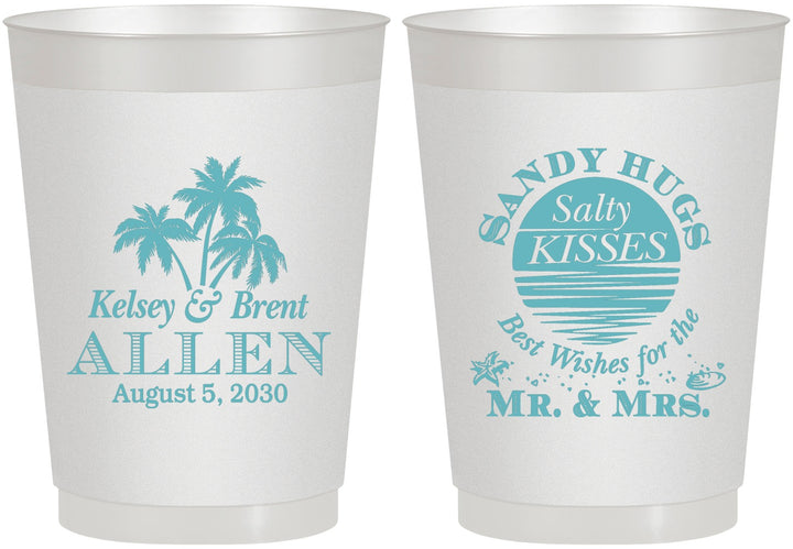 Personalized Wedding 10 oz Frosted Cups - Sandy Hugs Salty Kisses | 425