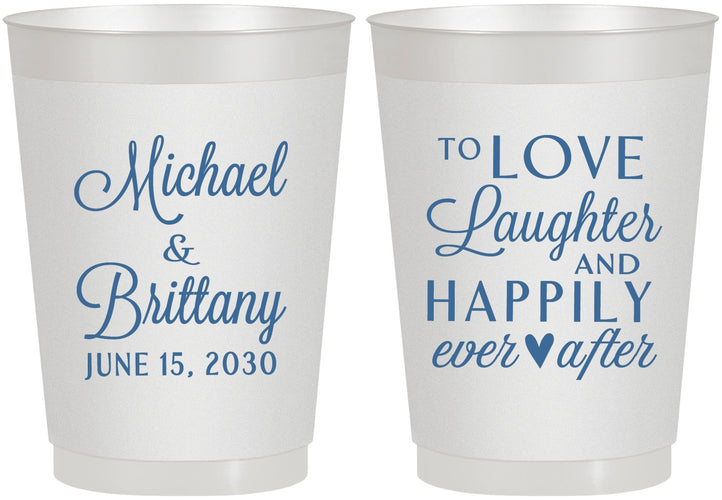 Personalized Wedding 10 oz Frosted Cups - Love Laughter Happily | 432