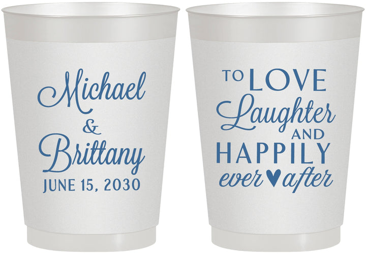 Personalized Wedding 10 oz Frosted Cups - Love Laughter Happily | 432