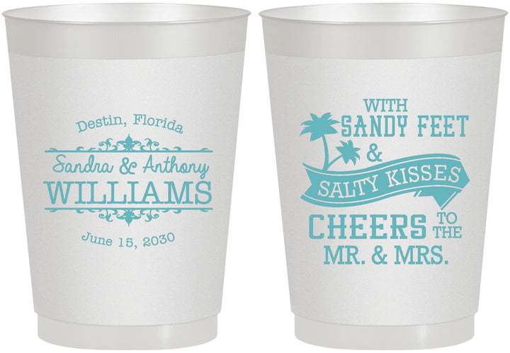 Personalized Wedding 10 oz Frosted Cups - Sandy Feet Salty Kisses | 434