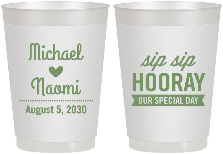 Personalized Wedding 10 oz Frosted Cups - Sip Sip Hooray | 437