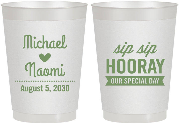 Personalized Wedding 10 oz Frosted Cups - Sip Sip Hooray | 437