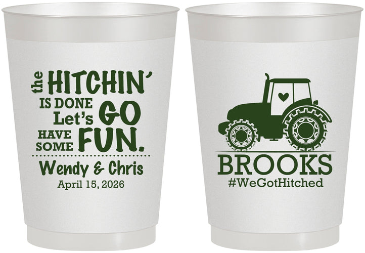 Personalized Wedding 10 oz Frosted Cups - Tractor Hitchin | 448