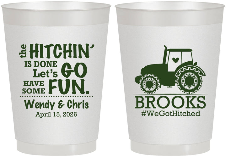 Personalized Wedding 10 oz Frosted Cups - Tractor Hitchin | 448