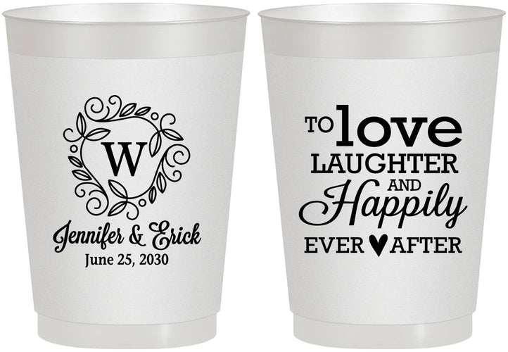 Personalized Wedding 10 oz Frosted Cups - Love Laughter Happily | 461