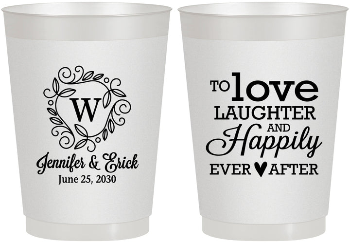 Personalized Wedding 10 oz Frosted Cups - Love Laughter Happily | 461