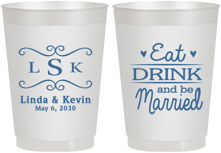 Personalized Wedding 10 oz Frosted Cups - Eat Drink Be Married | 463