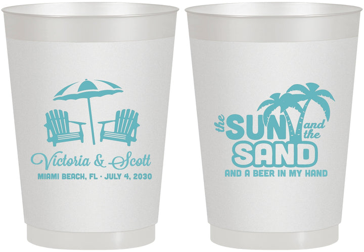 Personalized Wedding 10 oz Frosted Cups - Sun Sand Drink In My Hand | 479