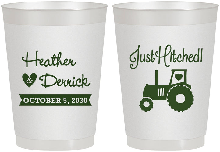 Personalized Wedding 10 oz Frosted Cups - Just Hitched Tractor | 482