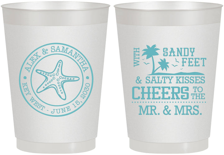 Personalized Wedding 10 oz Frosted Cups - Sandy Feet Salty Kisses | 488