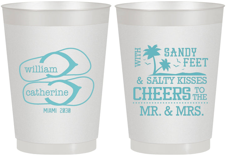 Personalized Wedding 10 oz Frosted Cups - Sandy Feet Salty Kisses | 490