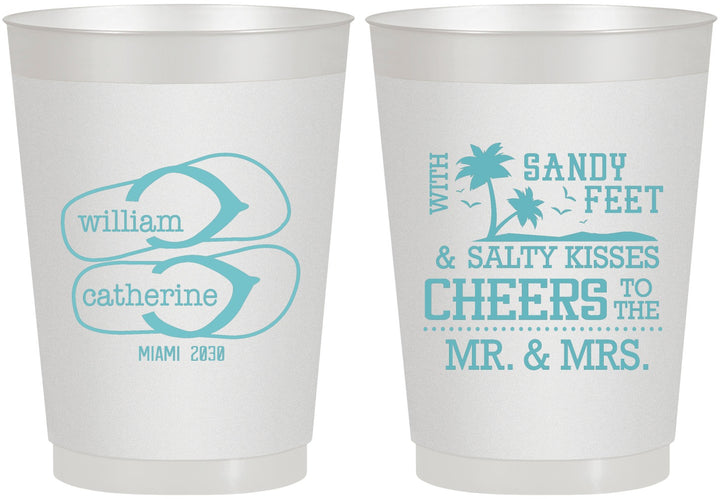 Personalized Wedding 10 oz Frosted Cups - Sandy Feet Salty Kisses | 490