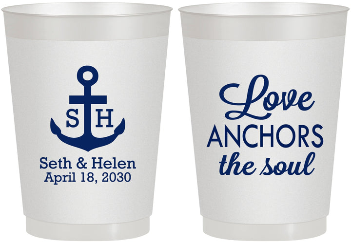 Personalized Wedding 10 oz Frosted Cups - Love Anchors The Soul | 494