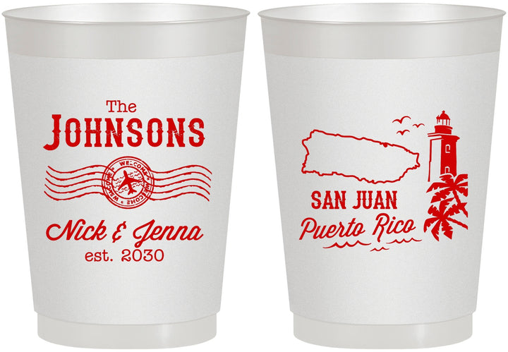 Personalized Wedding 10 oz Frosted Cups - Puerto Rico | 539