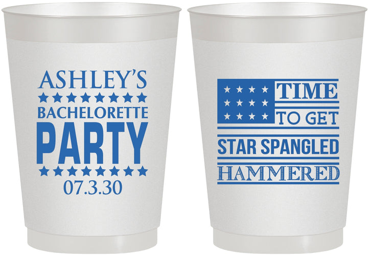 Personalized Bachelorette 10 oz Frosted Cups - Star Spangled Hammered | 60025