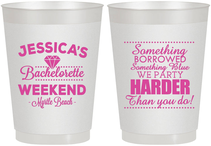 Personalized Bachelorette 10 oz Frosted Cups - Something Borrowed | 60028