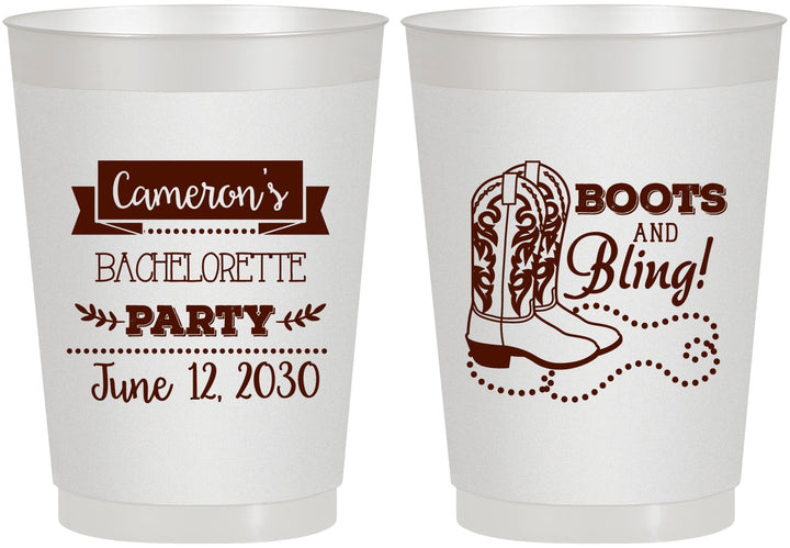 Personalized Bachelorette 10 oz Frosted Cups - Boots And Bling | 60044