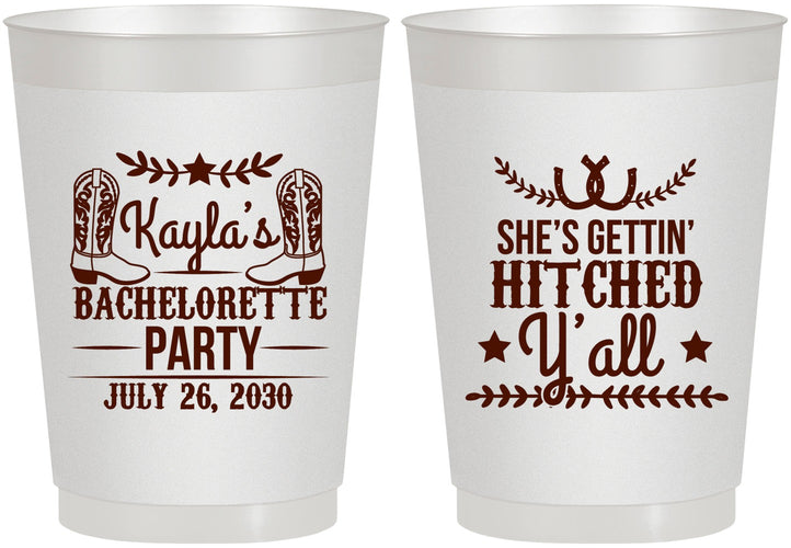 Personalized Bachelorette 10 oz Frosted Cups - Getting Hitched Yall | 60047