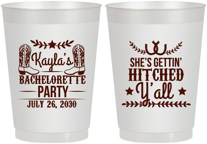 Personalized Bachelorette 10 oz Frosted Cups - Getting Hitched Yall | 60047