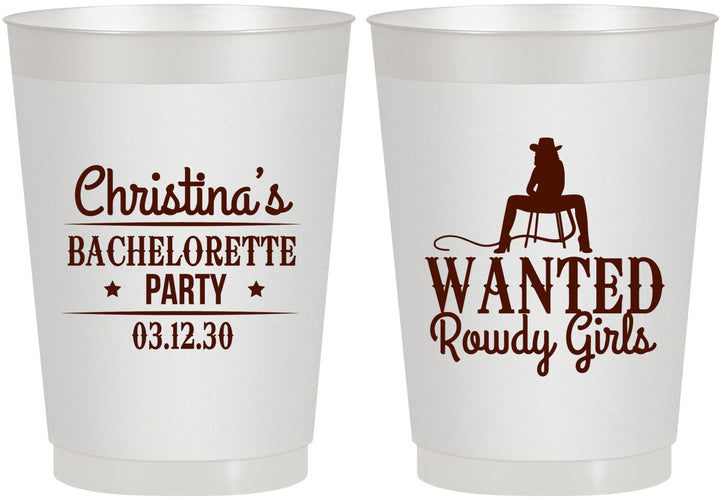 Personalized Bachelorette 10 oz Frosted Cups - Wanted Rowdy Girls | 60049