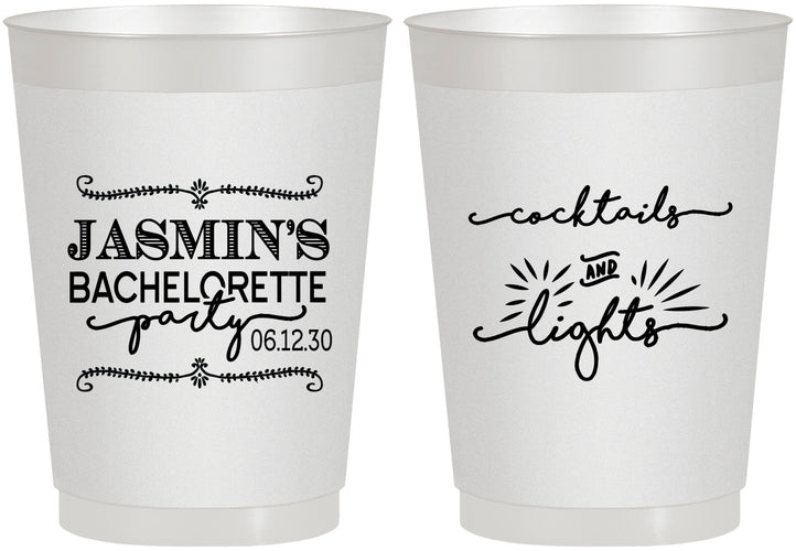 Personalized Bachelorette 10 oz Frosted Cups - Cocktails And Lights | 60065